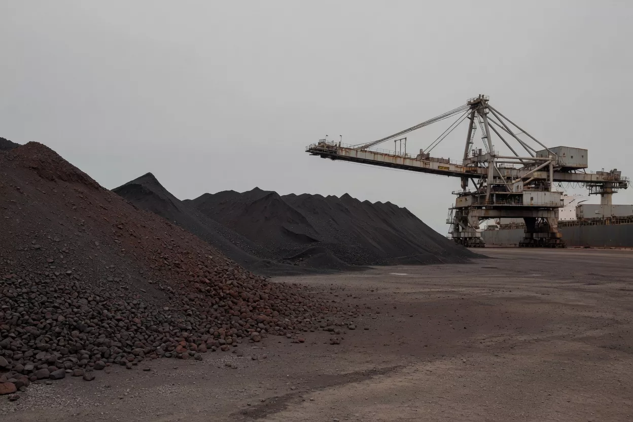 Tas de minerai et chargeur de navire